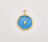 18K Gold Filled Teal Enamel Lightning Bolt Medallion Charm, CP1468B