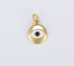 18K Gold Filled Dainty White Enamel Evil Eye Charm, Eye pendant for Necklace Bracelet Earring Charm Jewelry Supply, 15x10mm, CP1475