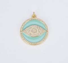 18K Gold Filled Turquoise Blue Enamel Evil Eye Charm, CP1492