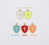 18K Gold Filled Micro Pave Cubic Zirconia Cross on Colorful Enamel Shield Shape Pendant, CP1507