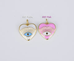 18K Gold Filled Evil Eye Charm, Enamel Eye Heart Pendant, Gold Filled Over Brass Eye Pendant for Necklace Bracelet Earring Supply Component, CP1526