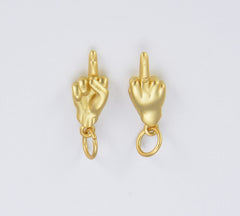 18K Gold Filled Dainty Middle Finger Charm, Hand Gesture Charm FUCK Pendant Charm for Bracelet Necklace Earring Supply Component, CP1535