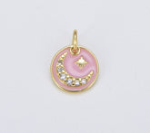 18K Gold Filled Pink Enamel Celestial Dainty Charm, CP1536