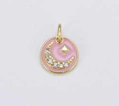 18K Gold Filled Pink Enamel Celestial Dainty Charm, CP1536