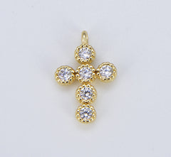18K Gold Cross Charm, Minimalist Simple Cross Micro Pave Cubic Zirconia Necklace Pendant Bracelet Earrings for Religious Jewelry, CP1553