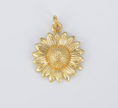 Dainty Sunflower Charm Gold Flower Charm for Bracelet Earring Necklace, 18K Gold Sun flower Charm for Summer Garden Inspired, 23x18mm CP1557