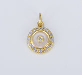 18K Gold White Enamel Round Charm, Dainty Round Disc Pave Charm, Round Disc Charm Medallion for Necklace Bracelet Jewelry Making, CP1560