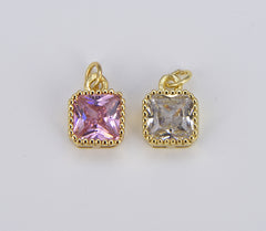 Cubic Zirconia Square Bezel Charms, Round Bezel Charm, Cz Pave Rectangle Heart Teardrop Triangle Gold Filled Cz Charm Crafts Supplies CP1569