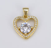 18K Gold CZ Heart Charm, Clear CZ on Heart Shape Pendant for Bracelet Earring Necklace Jewelry Making Supply, 19x15mm, CP1573