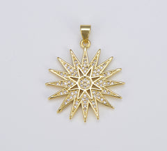 Dainty Gold Starburst Charm, 18K Gold North Star Pendant, Celestial Jewelry Minimalist Jewelry Making Supply, 31x26mm, CP1574