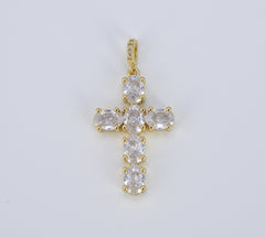 Oval Cut Cubic Cross Charm, 18K Gold Minimalist Simple Cross, Micro Pave Cross Charm for Bracelet Necklace Earring Component, CP1575