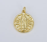 18K Gold Our Lady of Guadalupe Charm, Virgin Mary Medallion Pendant Religious Catholic Rosary Jewelry Supply, 20x15mm, CP1578