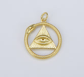 Ouroboros Evil Eye Triangle Charm, 18K Gold Circle Evil Eye Pendant for Necklace Bracelet Jewelry Making Supply, 25x19mm, CP1579