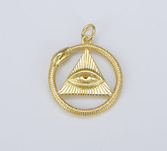 Ouroboros Evil Eye Triangle Charm, 18K Gold Circle Evil Eye Pendant for Necklace Bracelet Jewelry Making Supply, 25x19mm, CP1579