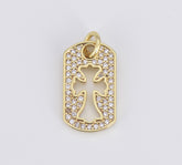 Hollow Cross Tag Charm, 18K Gold Cross Charm, Micro Pave Cross Pendant, Cubic Zirconia Cross for Religious Jewelry Making, 18x10mm, CP1580