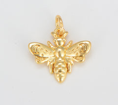 Dainty Gold Bee Charm, Insect Bug Pendant Charm, Tiny Animal Pendant for DIY Jewelry Add on Charm Bracelet Necklace Earring, 16x15mm, CP1589