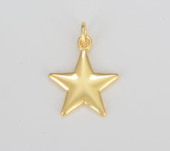 Dainty Gold Star Charm Necklace, 18K Gold Star Pendant for Bracelet Necklace DIY Jewelry Making Supply, 19x14mm, CP1590