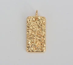 Gold Birth Flower Pendant, Floral Flower Tag Charm, Gold Filled Charm for Bracelet Necklace Earrings Jewelry making , 19x9mm, CP1592