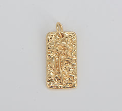Gold Birth Flower Pendant, Floral Flower Tag Charm, Gold Filled Charm for Bracelet Necklace Earrings Jewelry making , 19x9mm, CP1592
