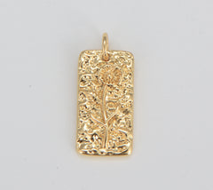 Gold Birth Flower Pendant, Floral Flower Tag Charm, Gold Filled Charm for Bracelet Necklace Earrings Jewelry making , 19x9mm, CP1592