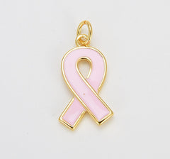 18K Gold Filled Enamel Ribbon Charms, Dainty Gold Ribbon Pendant, Breast Cancer Awareness, Ribbon Pendant for Bracelet Earring Necklace Making, CP1600
