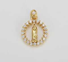 Gold Filled Virgin of Guadalupe Charm Medallion Round Hollow Virgin Mary Pendant, Virgin Mary Charm for Necklace Jewelry Making, CP1605