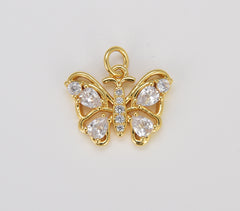 Gold Pear Cut CZ Butterfly Charm, Cubic Zirconia Mariposa Pendant Charm, Dainty Gold Charm for DIY Jewelry, 17x13mm, CP1607