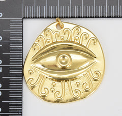Large Gold Evil Eye Charm, Gold Evil Eye Round Circle Charm Medallion Coin Religious Protection, Evil Eye Bracelet Necklace,35x34mm CP1622
