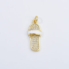 18K Gold Filled Sandal Charm, CZ Micro Pave Enamel Slipper Pendant, Summer Slipper Pendant for Necklace Bracelet Earrings Making, CP1623