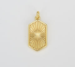 Gold Hexagon Pendant Gold Filled Sunburst Charm Necklace Boho Chic Gold Geometric Necklace Vintage Style Gold Medallion Charm, CP1626