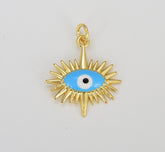 Gold Sun Charm, Gold Filled Evil Eye Pendant, Sun Ray Charm, Sunburst Charm, Enamel Evil Eye Sun Pendant, Sunshine Charm, 23x18mm, CP1627