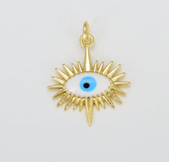 Gold Sun Charm, Gold Filled Evil Eye Pendant, Sun Ray Charm, Sunburst Charm, Enamel Evil Eye Sun Pendant, Sunshine Charm, 23x18mm, CP1627