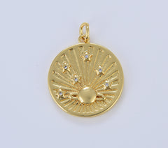 Dainty Saturn Medallion Charm, Gold Planet & Stars Pendant, Space Galaxy Pendant for Necklace Bracelet Jewelry Making Supply, 24mm, CP1630