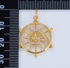 Gold Filled Sunburst Medal Charm, Sun Medallion Pendant, Celestial North Star Coin Charms, Wholesale Jewelry Crafting Making Supply, CP1633