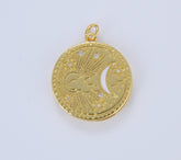 Enamel Celestial Charm, Gold Round Coin Disc Sun Moon and Star Pendant, Celestial Medallion Charm for Necklace Bracelet Component, CP1636