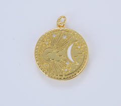 Enamel Celestial Charm, Gold Round Coin Disc Sun Moon and Star Pendant, Celestial Medallion Charm for Necklace Bracelet Component, CP1636