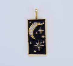 Black Enamel Celestial Tag Charm, Dainty Gold Crescent Moon and Star Pendant for Necklace Bracelet Findings for Jewelry Making, CP1637