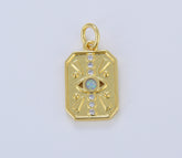 Blue Opal Evil Eye Charm Tag Pendant, Dainty Gold Eye Charm for Bracelet Necklace Pendant Earring Findings for Jewelry Making, CP1638