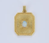 Sunburst Octagon Gold Tag Opal Gold Rectangle Radiance Size 30x21mm Pendant Square Charm, CP1639