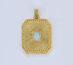 Sunburst Octagon Gold Tag Opal Gold Rectangle Radiance Size 30x21mm Pendant Square Charm, CP1639