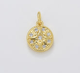 Dainty North Star Charm, Micro Pave CZ Starburst Pendant in Gold Filled, Celestial Jewelry Making Supply, 12x10mm, CP1646