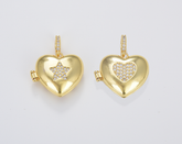 Dainty Puff Heart Locket Charm, Gold Filled Locket Heart with Star CZ Pendant, Love Inspired Gold Heart, Couples Photo Locket, CP1666