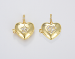 Dainty Puff Heart Locket Charm, Gold Filled Locket Heart with Star CZ Pendant, Love Inspired Gold Heart, Couples Photo Locket, CP1666