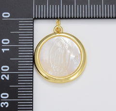 Gold Filled Mother of Pearl Virgin Mary, Gold Lady of Guadalupe Medallion Charm Pendant, Shell Virgin Mary, 22x18mm, CP1667