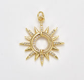 Gold Filled Micro Pave CZ Sun Burst Pendant Charm, Cubic Sun Micro Pave CZ Pendant, Pendant for DIY Boho Jewelry, 28x25mm, CP1671