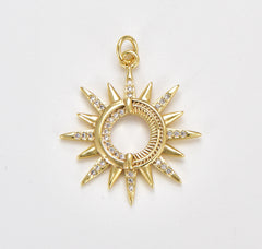 Gold Filled Micro Pave CZ Sun Burst Pendant Charm, Cubic Sun Micro Pave CZ Pendant, Pendant for DIY Boho Jewelry, 28x25mm, CP1671