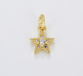 Dainty Gold Star Solitaire CZ Charm, Tiny Gold Filled Star Pendant for Bracelet Necklace Earring Celestial Jewelry Making, 12x8mm, CP1677