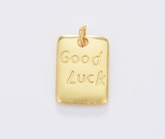 Gold Filled Good Luck Tag Charm, Bar Plate Good Luck Pendant Charm for Necklace Bracelet Jewelry Making Component, 18x12mm, CP1679