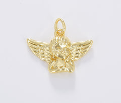 Gold Cupid Charm, Cherub Angel, Gold Filled Guardian Angel Pendant for Necklace Bracelet Earring Component, 19x15mm, CP1680