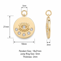Evil Eye Medallion Charm, Dainty Gold Filled CZ Evil Eye Pendant for Necklace Earring Bracelet Supply, Amulet Protection, CP1681